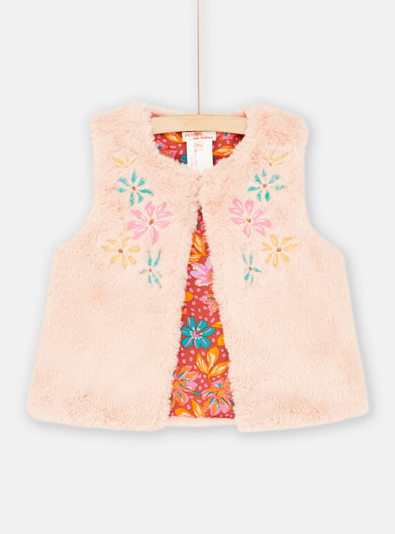 Girl's pink reversible embroidered cardigan SAVERCAR1 / 23W901J1CARD322