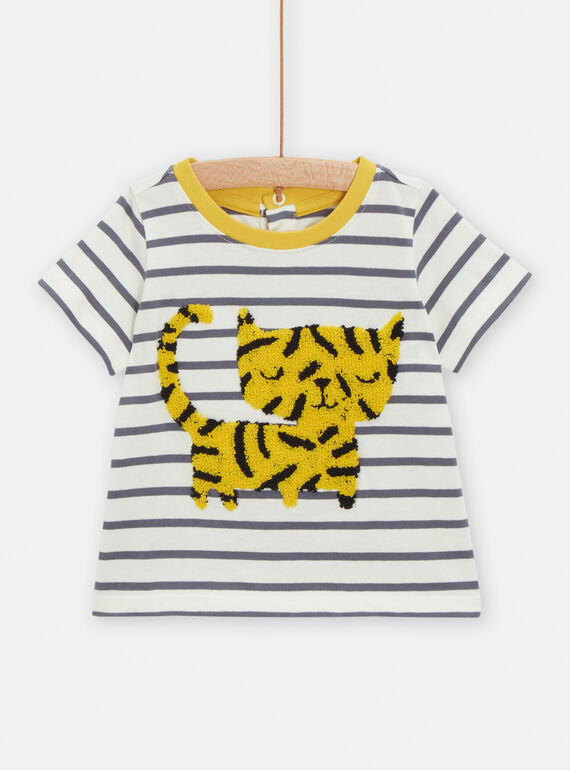 Ecru striped t-shirt with tiger motif for baby boys TULITI2 / 24SG10T2TMC001