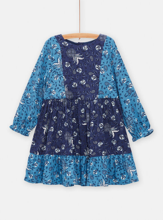 Girl's blue patchwork paisley dress TADEROB1 / 24S901J1ROBC220