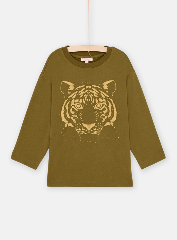 Boy's khaki tiger T-shirt SOJOTIEP1 / 23W902G3TML612