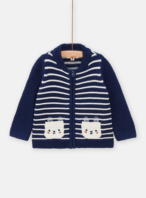 Baby boy ink-blue and white striped cardigan TUDEGIL / 24SG10J1GILC214