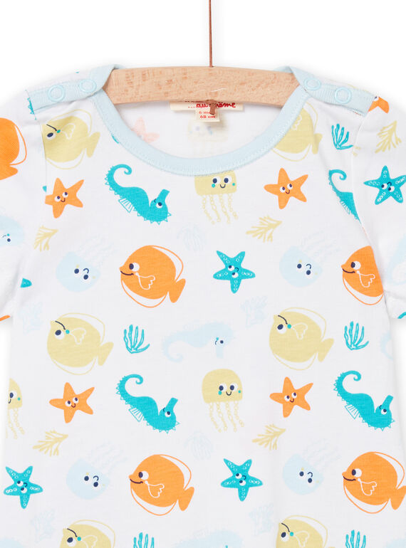 White jumpsuit with sailor print baby boy NEGAGREPOI / 22SH14H3GRE000