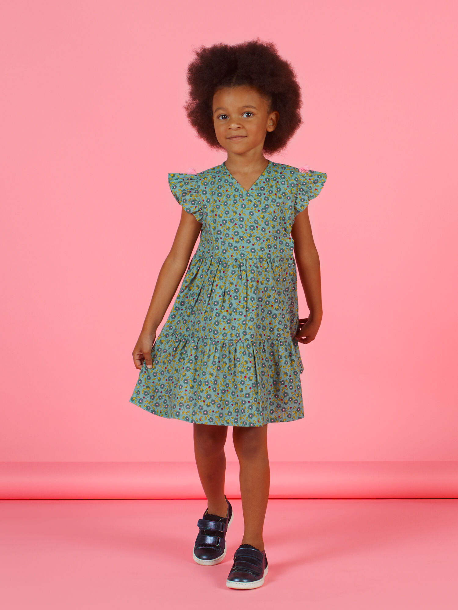 Girl s khaki dress with floral print short sleeves buy online