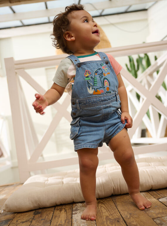 Light blue short overalls with dinosaur print for baby boys TUCOSAC2 / 24SG10N2SACP272