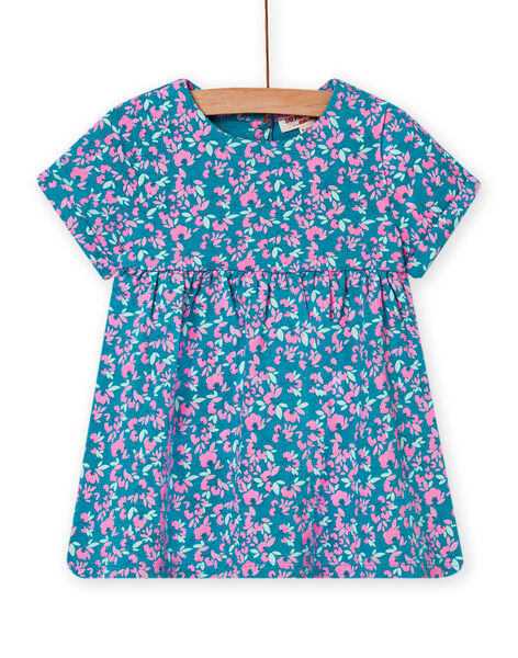 Baby girl turquoise dress with floral print NIPLAROB3 / 22SG09K1ROBC216