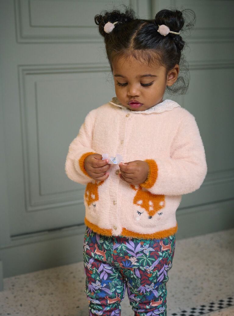 Pink and orange cardigan for baby girl SIKHOCAR2 / 23WG09Q2CAR318