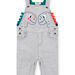 Dungarees with fine stripes and dinosaur animation