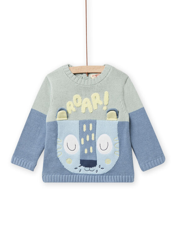 Three-colored knitted sweater with tiger animation for baby boy NUMOPUL / 22SG10N1PULG622