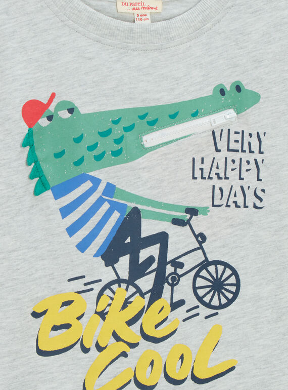 Grey mottled t-shirt with crocodile and bicycle motif for boys TOCLUTI5 / 24S902O1TMCJ920