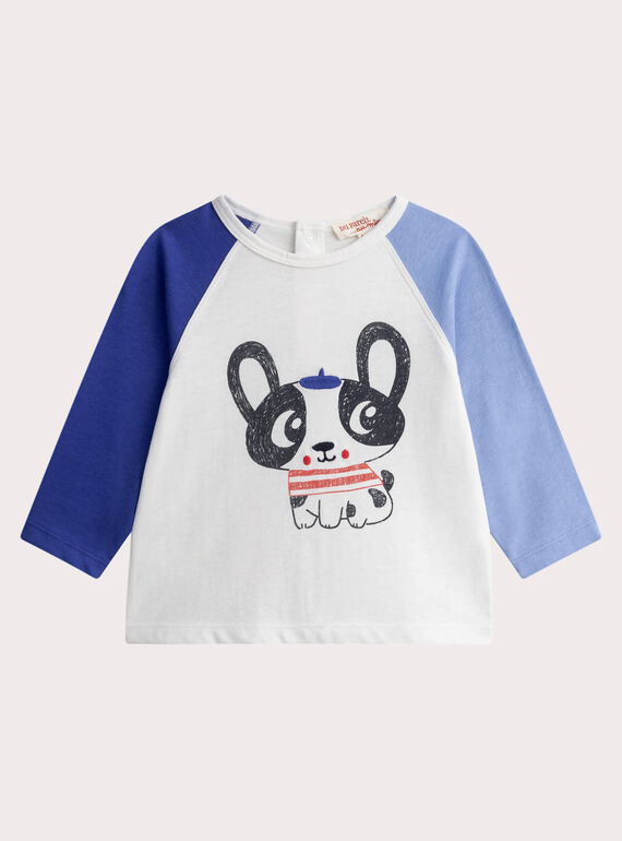 Baby boys' ecru and blue T-shirt WUKATEE3 / 25SG1034TMLA002