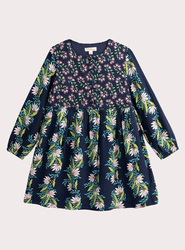 Floral patchwork printed navy dress for girls  Floral patchwork printed navy dress for girls  VAKLIROB1 / 24W90142ROB070