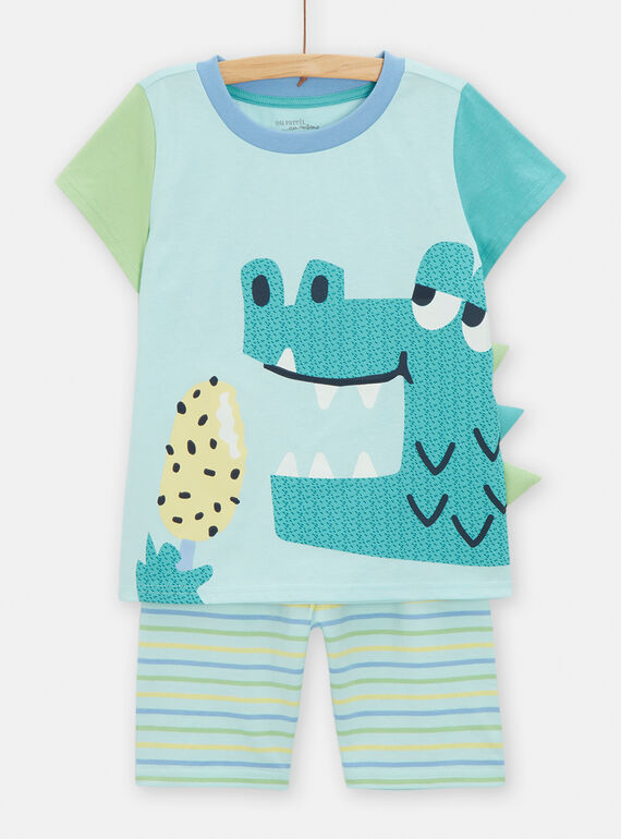 Boy's phosphorescent blue pyjamas with crocodile animation TEGOPYCROC / 24SH1257PYJ213