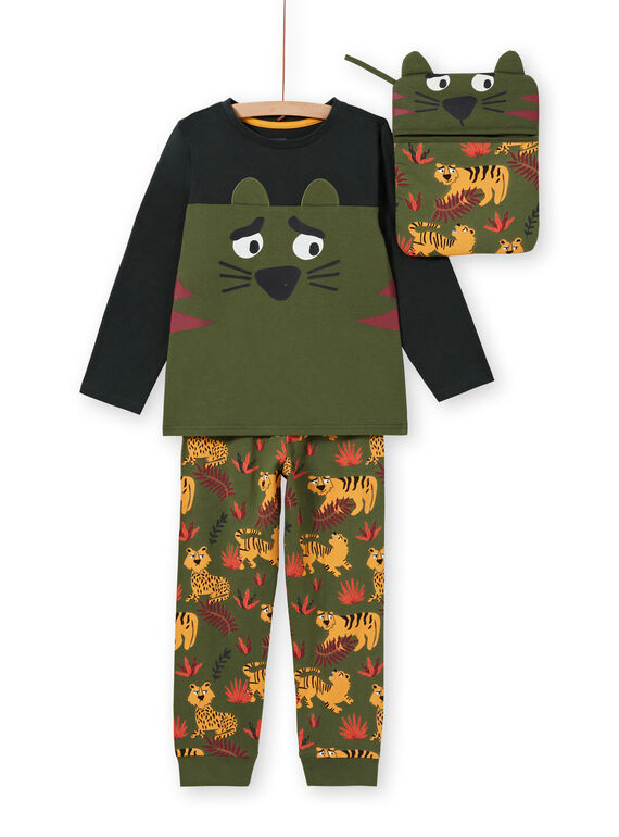 Boy's khaki phosphorescent pyjama set with tiger print MEGOPYJMAN3 / 21WH1273PYGG618