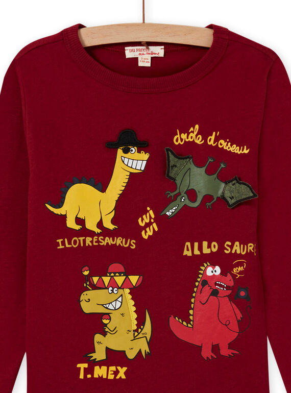 Boy's red long sleeve t-shirt with dinosaur print MOFUNTEE3 / 21W902M2TML511