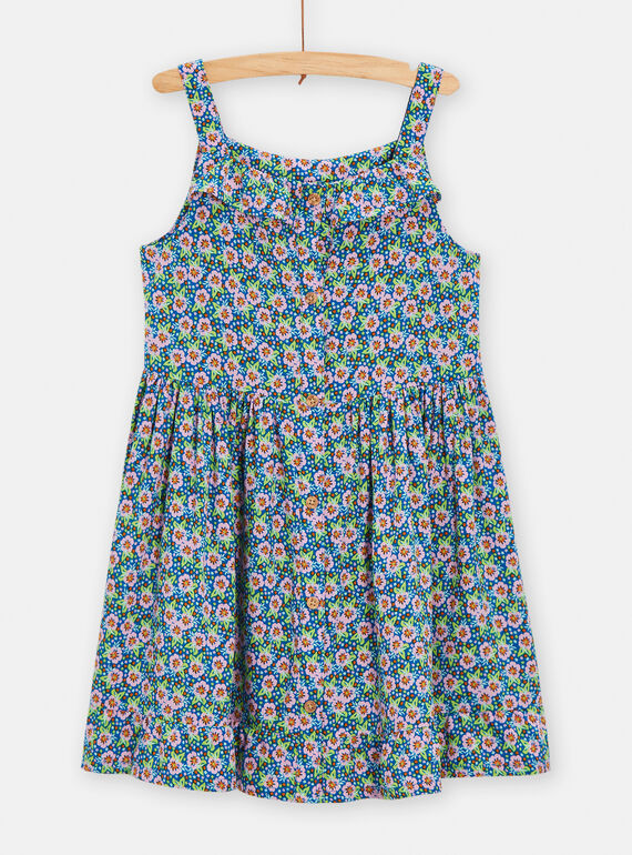 Blue dress with straps and floral print for girls TARYROB2 / 24S901U3ROBC228