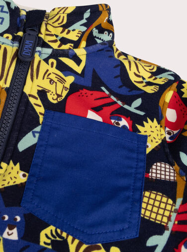 Warm lined navy sweatshirt with jungle print for boys  VOROSWE / 24W902P1SWE705