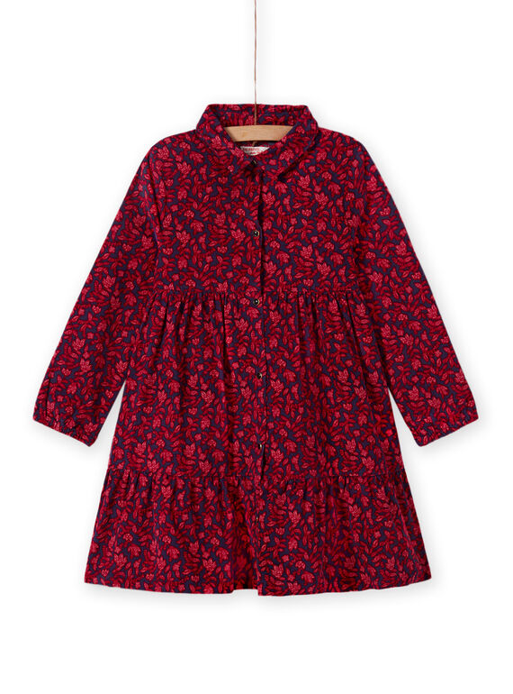 Child girl blue shirt collar dress with floral print MAFUNROB3 / 21W901M2ROBH703