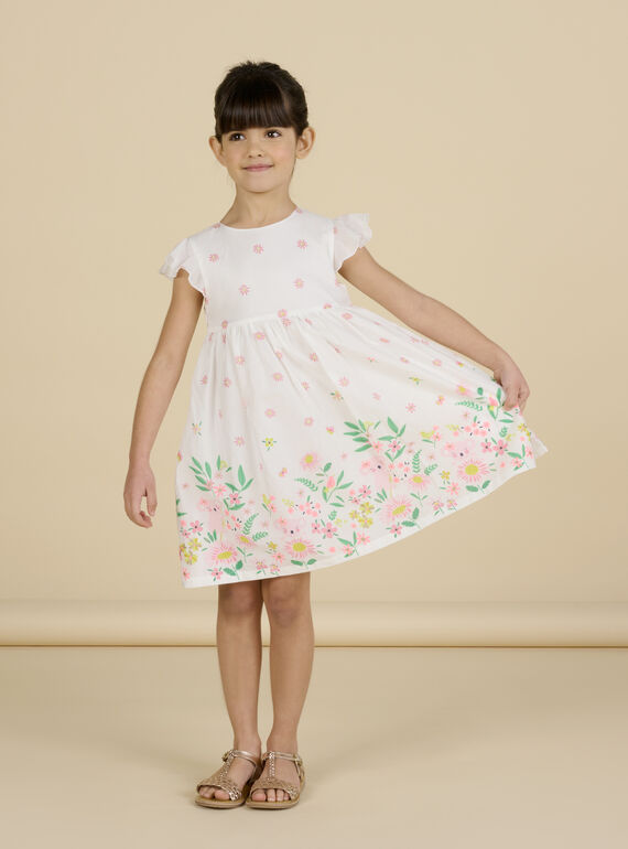 Child girl dress in ecru with floral print NASOROB4 / 22S901Q1ROB001