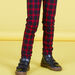 Girl's night blue and red milano pants with tartan print