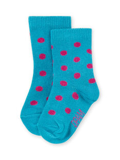 Baby girl turquoise socks with pink polka dots MYIJOSOQ4 / 21WI091ASOQ209