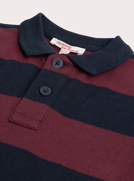 Burgundy and navy striped polo shirt for boys  VOJOPOL3 / 24W902G1POL503