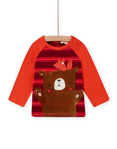Baby girl coral, red and brown teddy bear T-shirt MUFUNTEE2 / 21WG10M1TML504