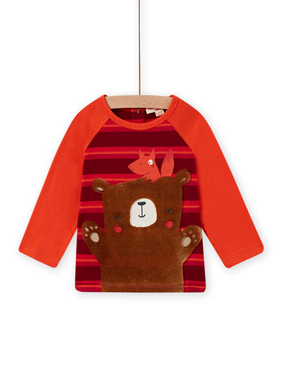 Baby girl coral, red and brown teddy bear T-shirt MUFUNTEE2 / 21WG10M1TML504