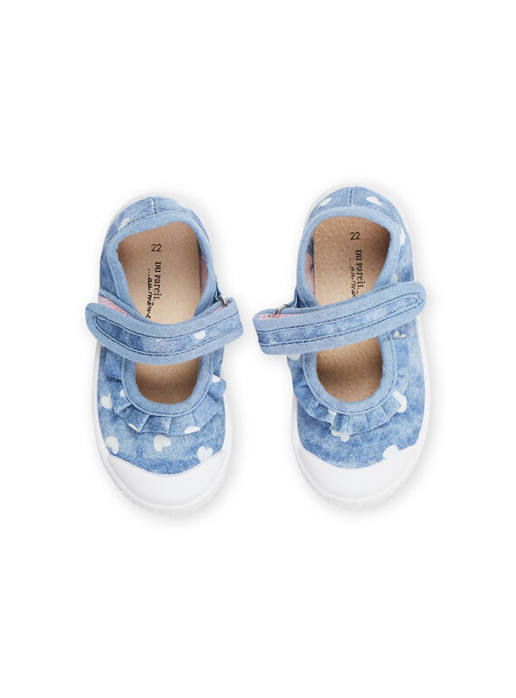 Blue slippers with hearts and ruffles print RITOILCOEUR / 23KK3771D17C201