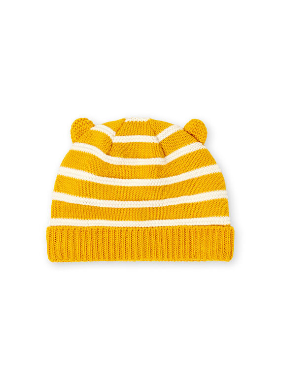 Yellow and white striped hat with fine knit stripes baby boy LYUNOBON / 21SI10L1BON106