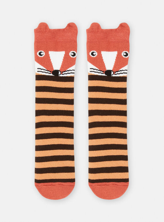 Orange and black striped socks for boys SYOJOCHO8 / 23WI02N2SOQE410