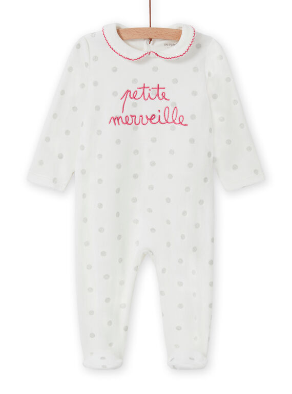 Baby girl's ecru romper with polka dots and Claudine collar MEFIGRETIT / 21WH1381GRE001