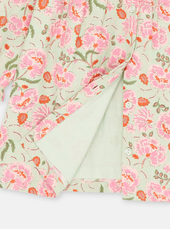Baby girl green and pink twill dress with floral print SIVERROB1 / 23WG09J1ROB631