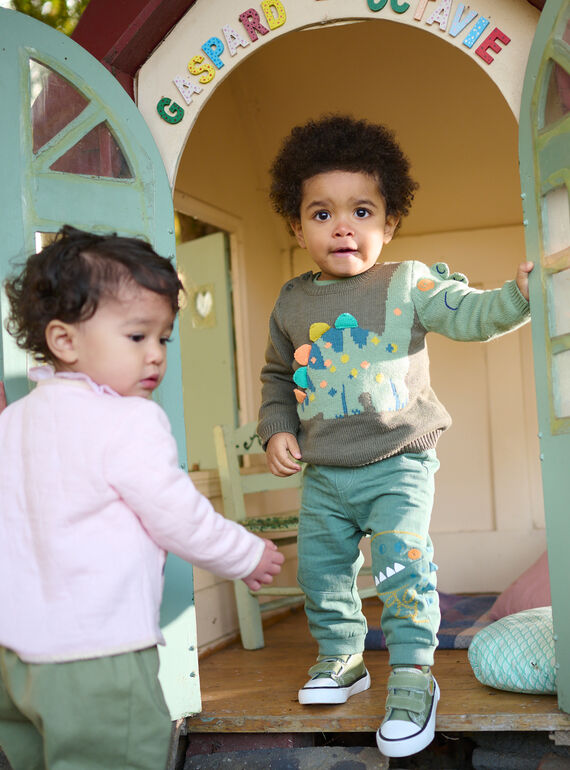 Baby Boy Military Green Dinosaur Animation Sweater SUVERPUL / 23WG10J1PULG631