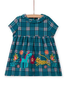 Baby girl's turquoise check and patterned dress MITUROB3 / 21WG09K1ROBC217