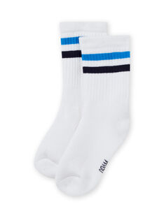 Boy's white socks with blue stripes MYOJOCHOS2 / 21WI0215SOQ000
