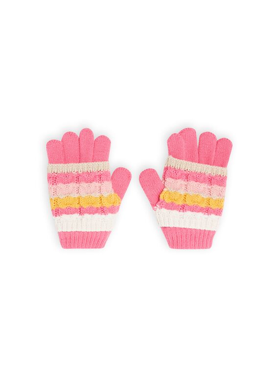 Pink gloves with fancy stripes child girl MYASAUGAN1 / 21WI0163GAN030