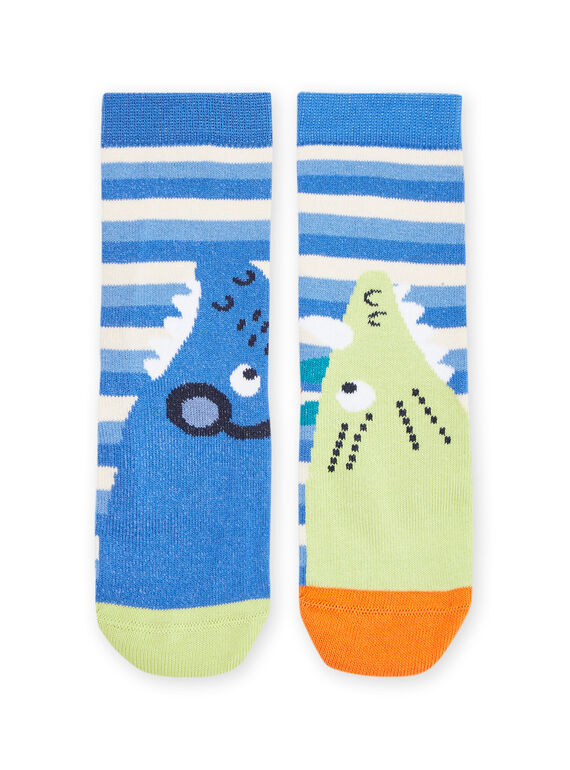 Blue socks with dinosaur print and stripes RYOJOCHO1 / 23SI0271SOQ221