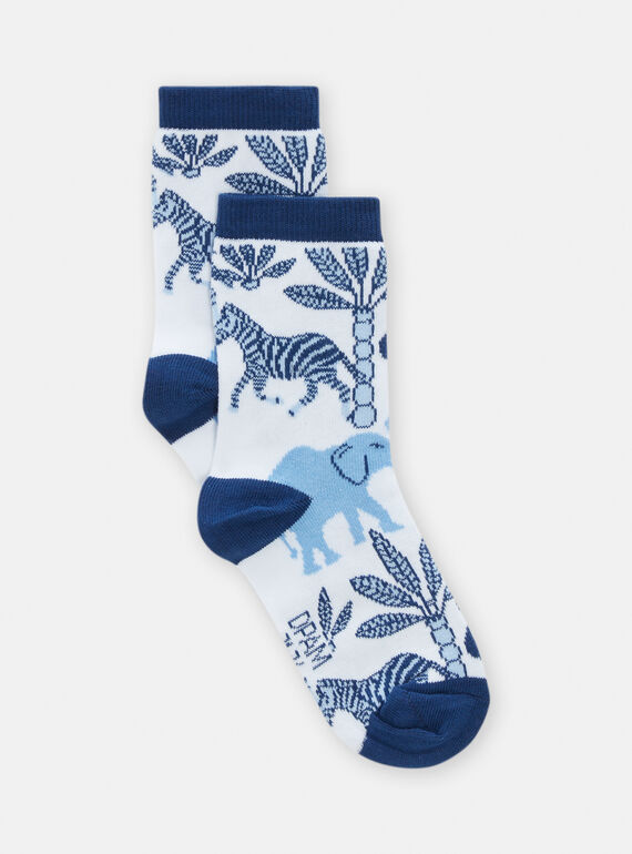 Boy's white and blue socks with savannah print TYOJOCHO5 / 24SI0286SOQ000
