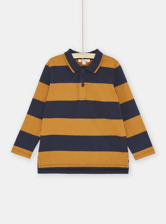 Boy's navy blue and brown striped polo shirt SOJOPOL4 / 23W902B1POL809