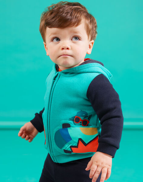 Baby boy turquoise hoodie with skateboard motif MUTUGIL / 21WG10K1GILC217