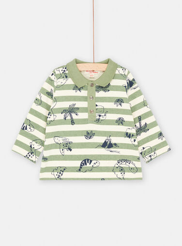Off white and lime green striped polo shirt for baby boy SUVERPOL / 23WG10J1POL005