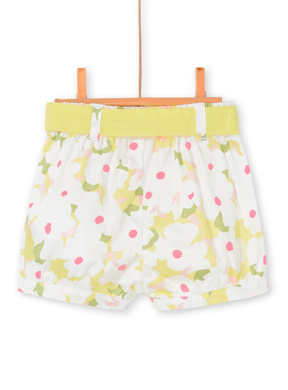White and yellow shorts with floral print baby girl LIBALSHO / 21SG09O1SHO000