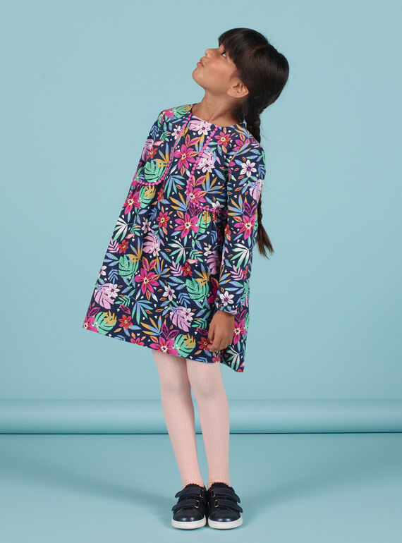 Child girl blue dress with colorful floral print in velvet MAPLAROB2 / 21W901O1ROBC202
