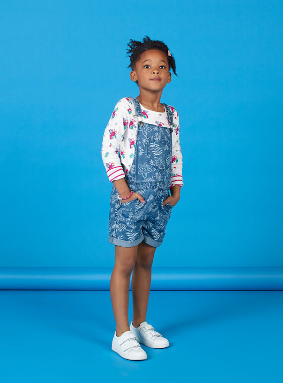 Blue and white denim dungarees with floral print LANAUSAC / 21S901P1SACP274