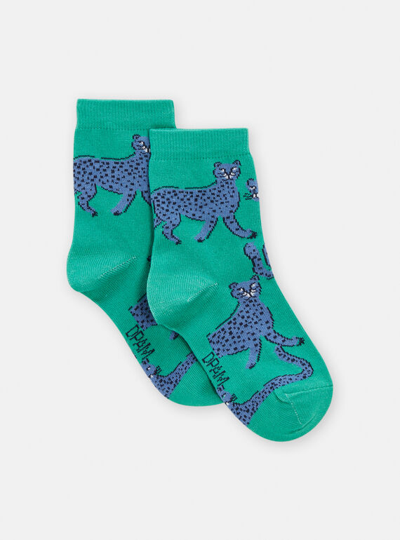 Boy's green leopard-print socks TYOJOCHO7 / 24SI0288SOQG603