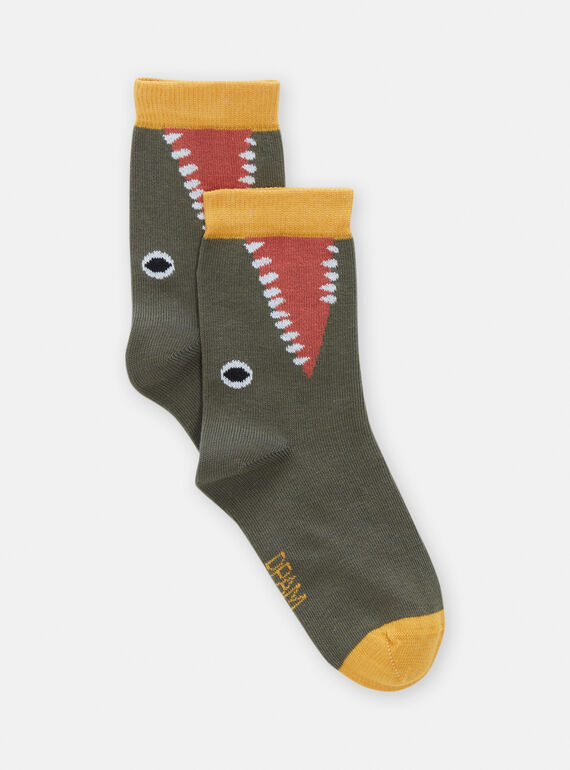 Boy's dark khaki socks with crocodile pattern TYOJOCHO4 / 24SI0282SOQ609