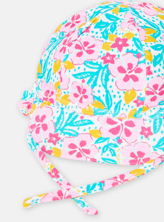 Baby girl's pink and turquoise floral-print beach cap TYICHA / 24SI09F1CHA000