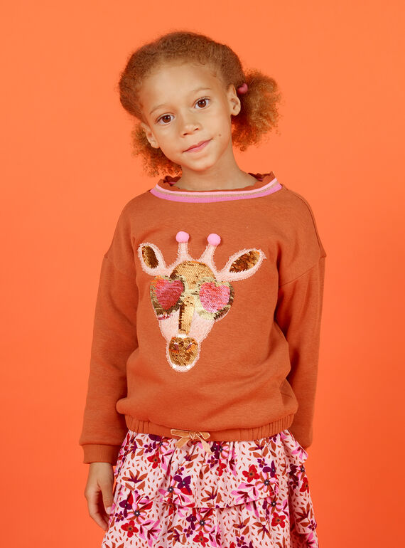 Girl's giraffe sweatshirt with sequins MACOMSWEA / 21W901L1SWE420