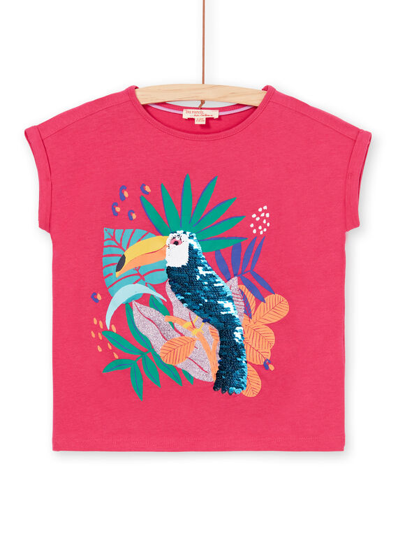 Pink and blue T-shirt with toucan pattern with sequins LANAUTI1 / 21S901P2TMCF507