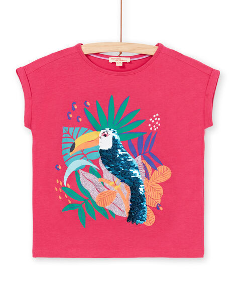 Pink and blue T-shirt with toucan pattern with sequins LANAUTI1 / 21S901P2TMCF507